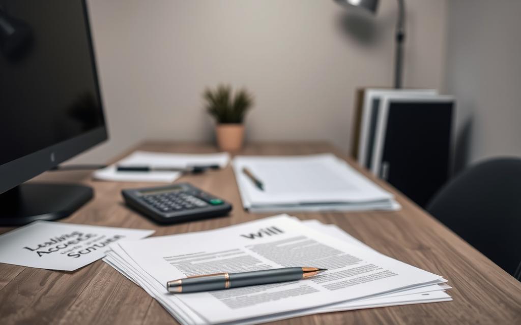 A Neatly Organized Desk With A Computer, Papers, And A Calculator. In The Foreground, A Stack Of Legal Documents And A Pen, Symbolizing The Factors Involved In Legal Fees For A Will. Ambient Lighting Casts A Professional, Authoritative Atmosphere. The Scene Is Captured From A Slightly Elevated Angle, Conveying A Sense Of Thoughtfulness And Consideration. Muted Colors And Clean Lines Create A Minimalist, Sophisticated Aesthetic That Reflects The Gravity And Importance Of The Legal Process. A Neatly Organized Desk With A Computer, Papers, And A Calculator. In The Foreground, A Stack Of Legal Documents And A Pen, Symbolizing The Factors Involved In Legal Fees For A Will. Ambient Lighting Casts A Professional, Authoritative Atmosphere. The Scene Is Captured From A Slightly Elevated Angle, Conveying A Sense Of Thoughtfulness And Consideration. Muted Colors And Clean Lines Create A Minimalist, Sophisticated Aesthetic That Reflects The Gravity And Importance Of The Legal Process.